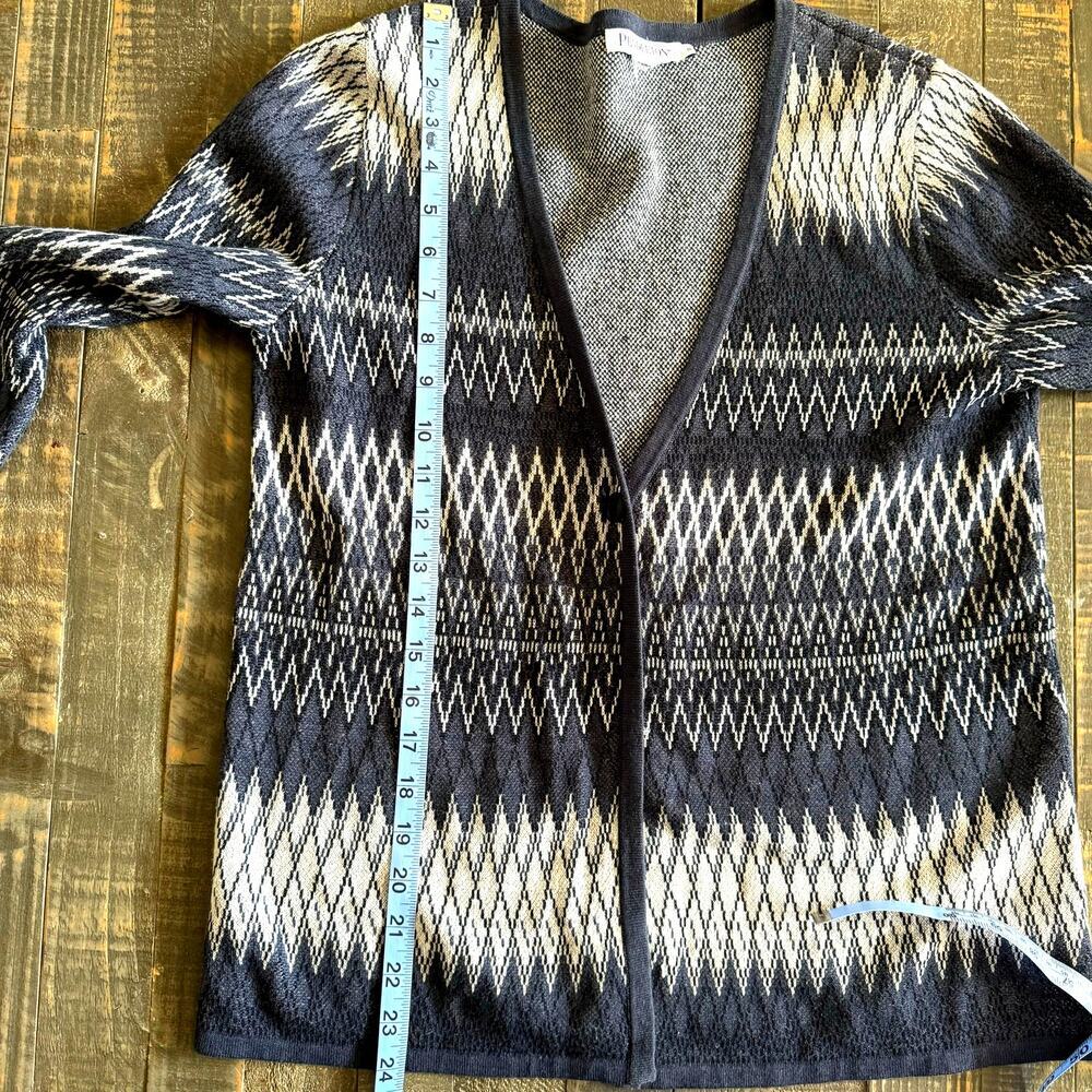 Pendleton Linen‎ Navy Blue Aztec Style Print One Button Cardigan Size S - Picture 3 of 8